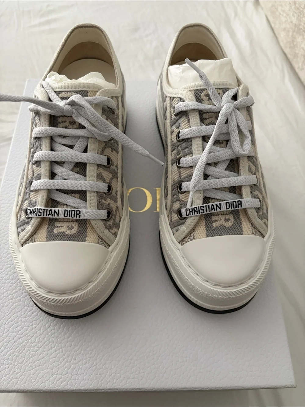 Walk’n’Dior platform sneakers Stone Gray Oblique Embroidered cotton
